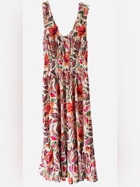 Patrons of Peace Cream Maxi Dress with Pink, Red and Green Floral Print small